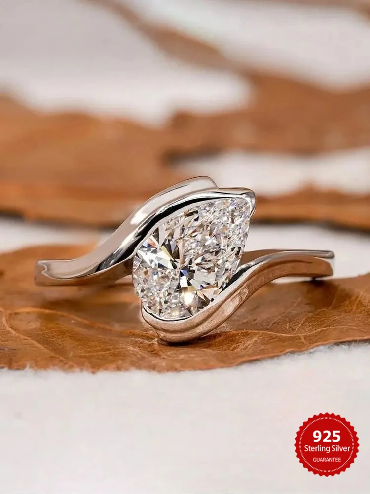 

Модное кольцо из стерлингового серебра 925 пробы с витой каплями воды и цирконом для женщин, обручальное свадебное роскошное ювелирное изделие высокого качества