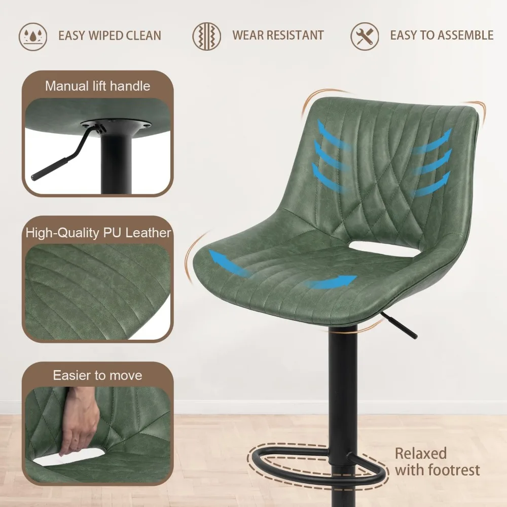 調節可能なバースツール 2 脚、カウンター高さ、オープンバック、フェイクレザー、モダンなデザイン
