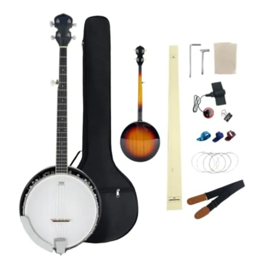 5 String Banjo, 38 Inch Full-Size Beginner Banjo Kit with Professional Head Closed Back, 24 BracketsIncludes Gig Bag, Strap, Fi