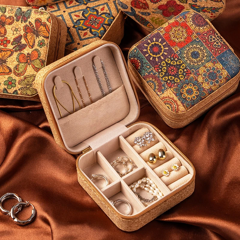

Retro Wood Jewelry Box For Women Necklace Ring Earrings Organizer Holder Travel Portable Zipper Square Jewelry Storage Case