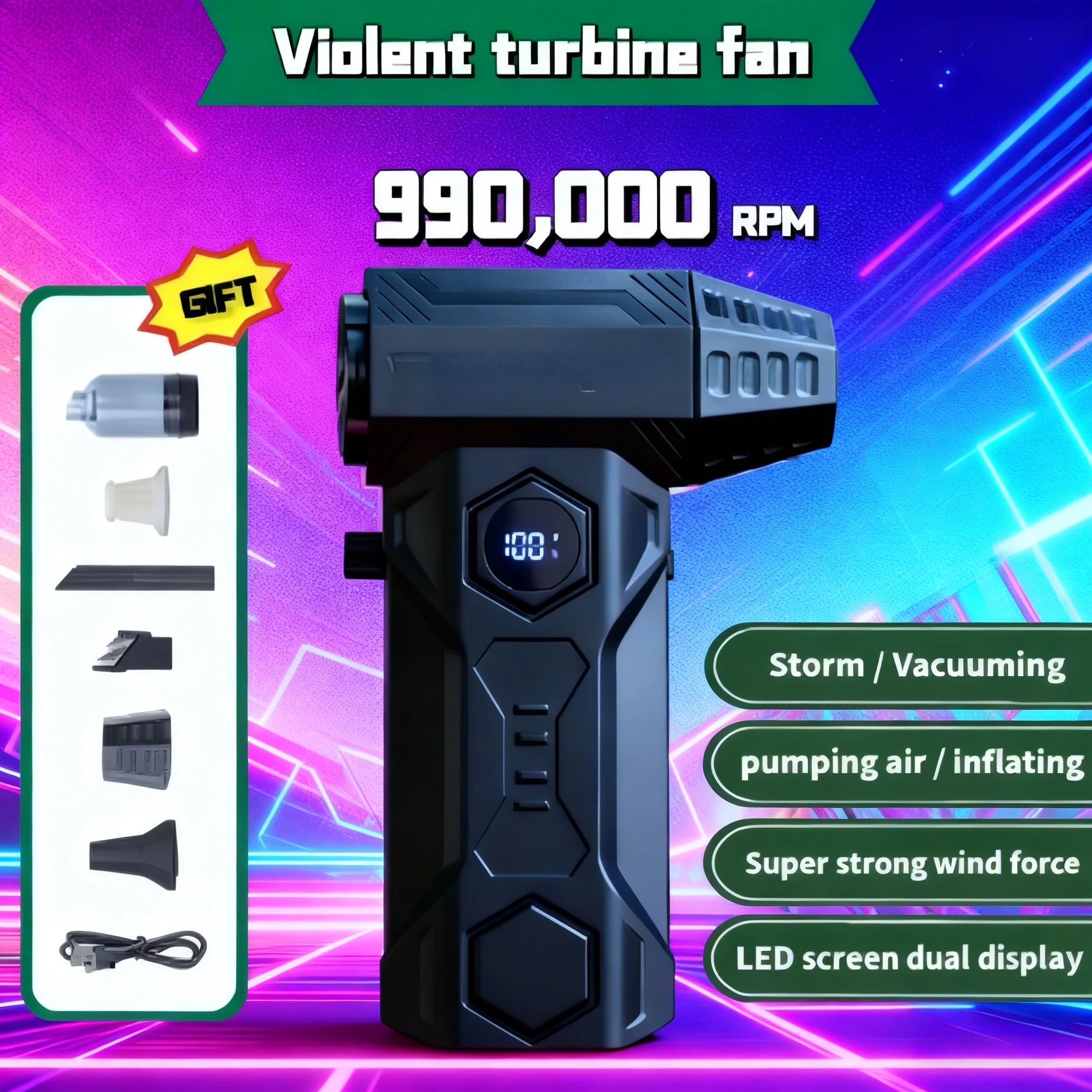 

990000RPM Violent Turbo Jet Blower! X11Pro MAX 75m/s Super Wind 10000mAh – Brushless Powerful Handheld Air Blower