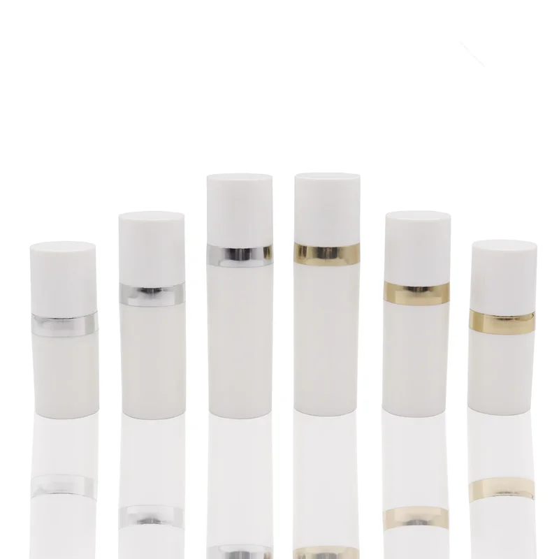 

Gold/Silver Rim Airless Vacuum Bottles Liquid Foundation White Mini Sample Cream Packaging 5ml 10ml 15ml