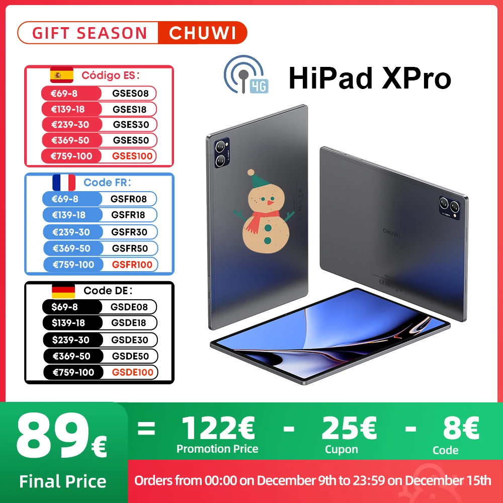 CHUWI HiPad XPro 10.51 Inch Tablet FHD Screen Android 12 Unisoc T616 Octa Core 6GB 128GB 4G LTE 7000mAh Battery 13MP 8MP