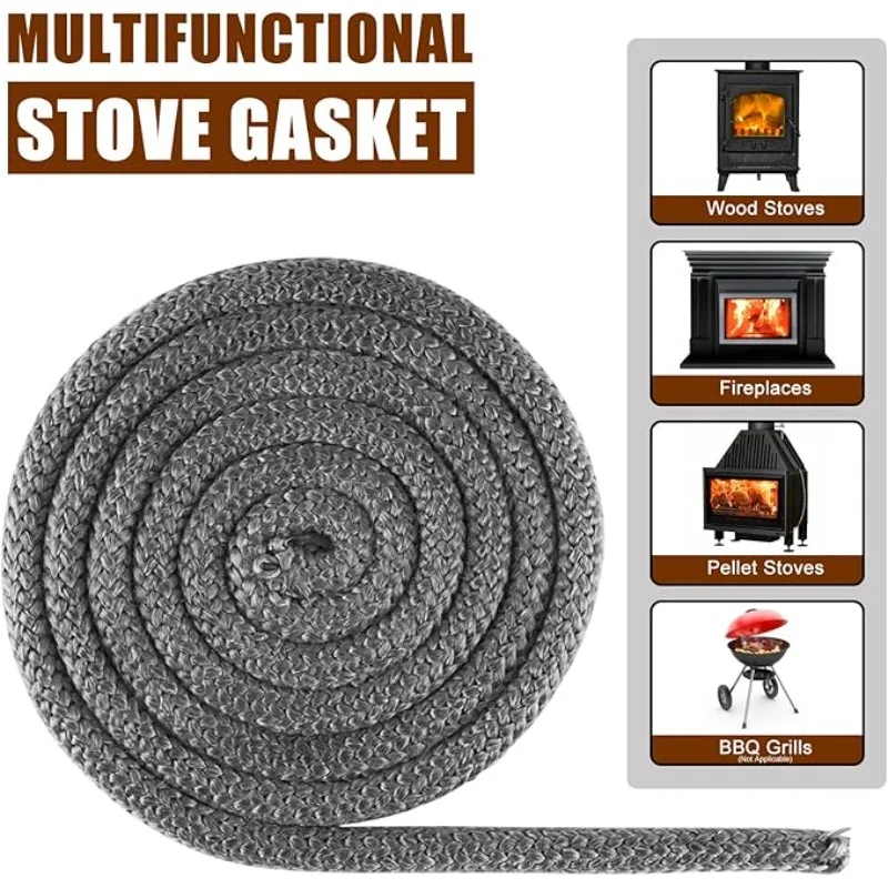 2m/5m Wood Stove Door Gasket Fireplace Tape Seal Heat Resistance Fiberglass Gasket Replacement for Wood Stoves and Fireplaces - Image 4