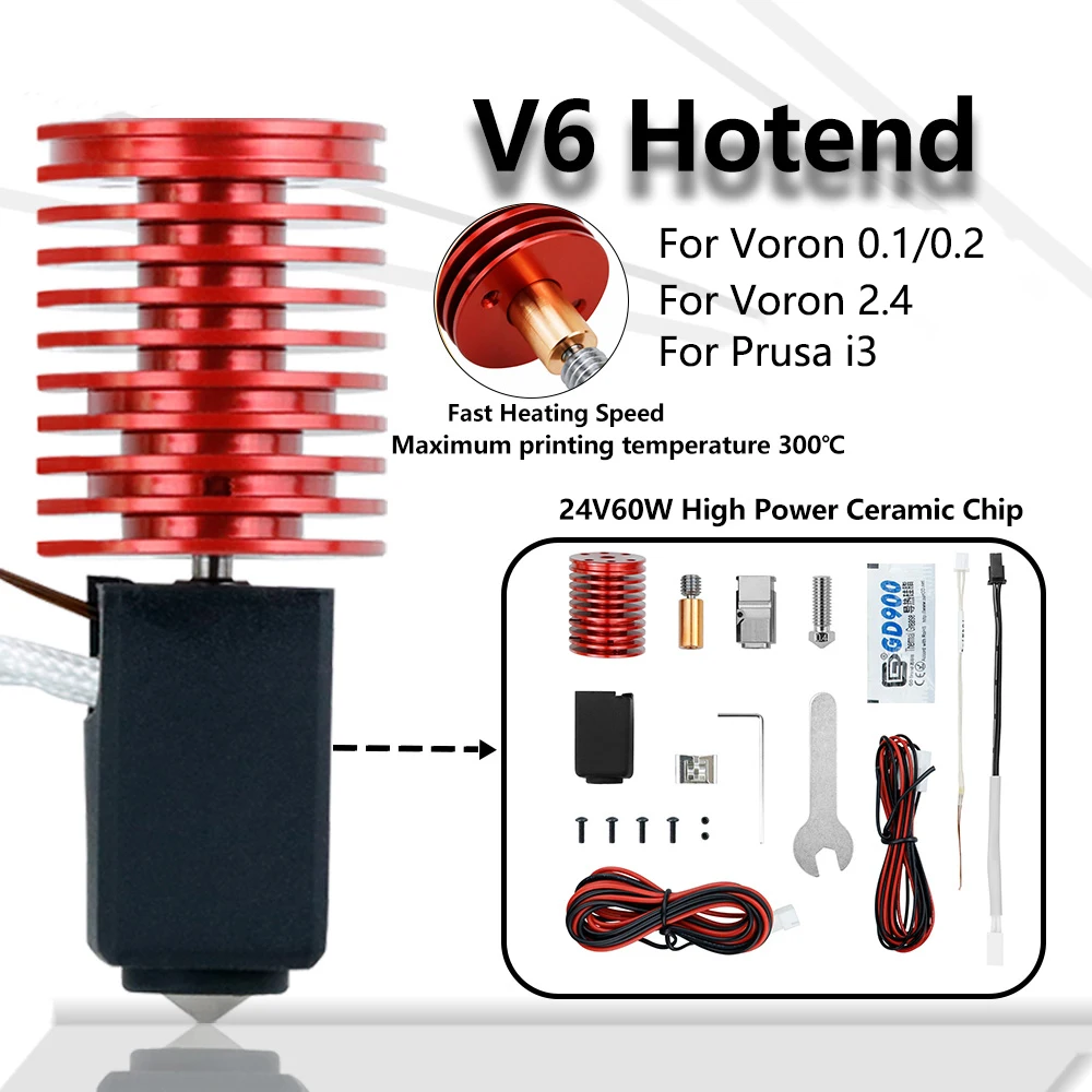 Upgraded Print Head For Voron 2.4 3D Printer Parts Ceramic Heating 24V 60W V6 Volcano Hotend Kit For Voron 0.1 0.2 2.4 Prusa i3