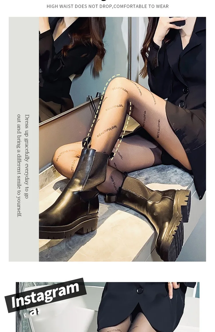 Sexy Damen-Strumpfhose Transparente Strümpfe mit Buchstabendruck Modische Damenstrümpfe mit Aufdruck CTW032 – Detail 8