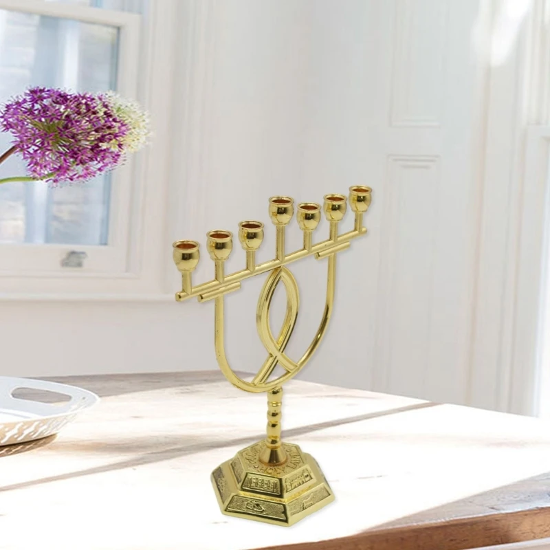 Jewish Menorah 7 Branch Jerusalem Temple Holder Home Party Decoration