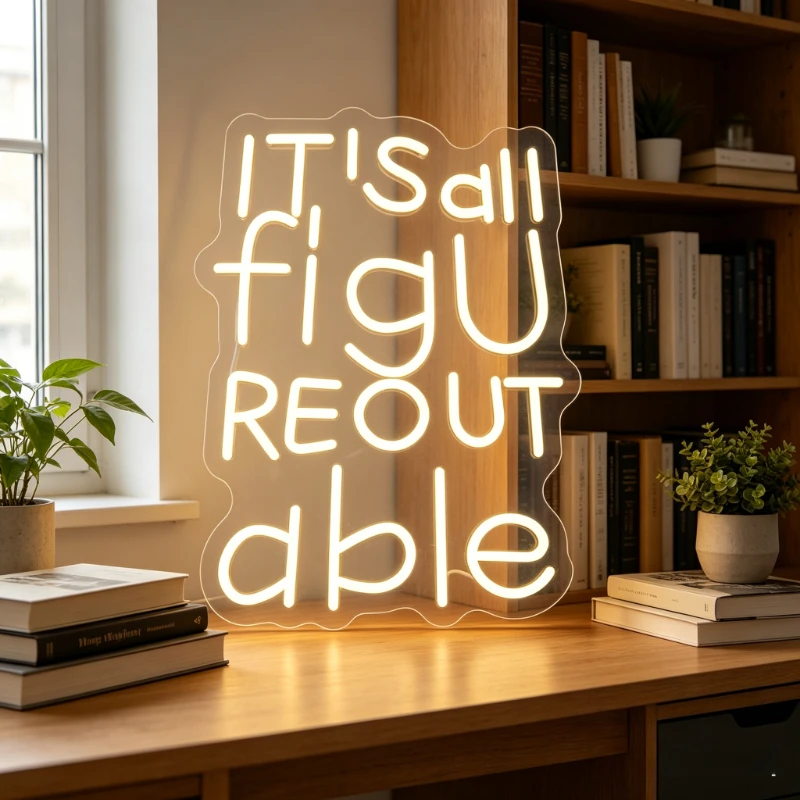 Its All Figure Out Able Neon Sign LED Light for Desk Bedroom Decor Inspirational Wall Art USB Night Light Office Desk Decoration
