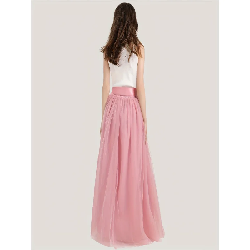 Women's Elegant Tulle Tutu Skirt - Multi-Layer Mid-Length with Lace Details & Bow Waist, Opaque Lightweight Summer Skirt Par