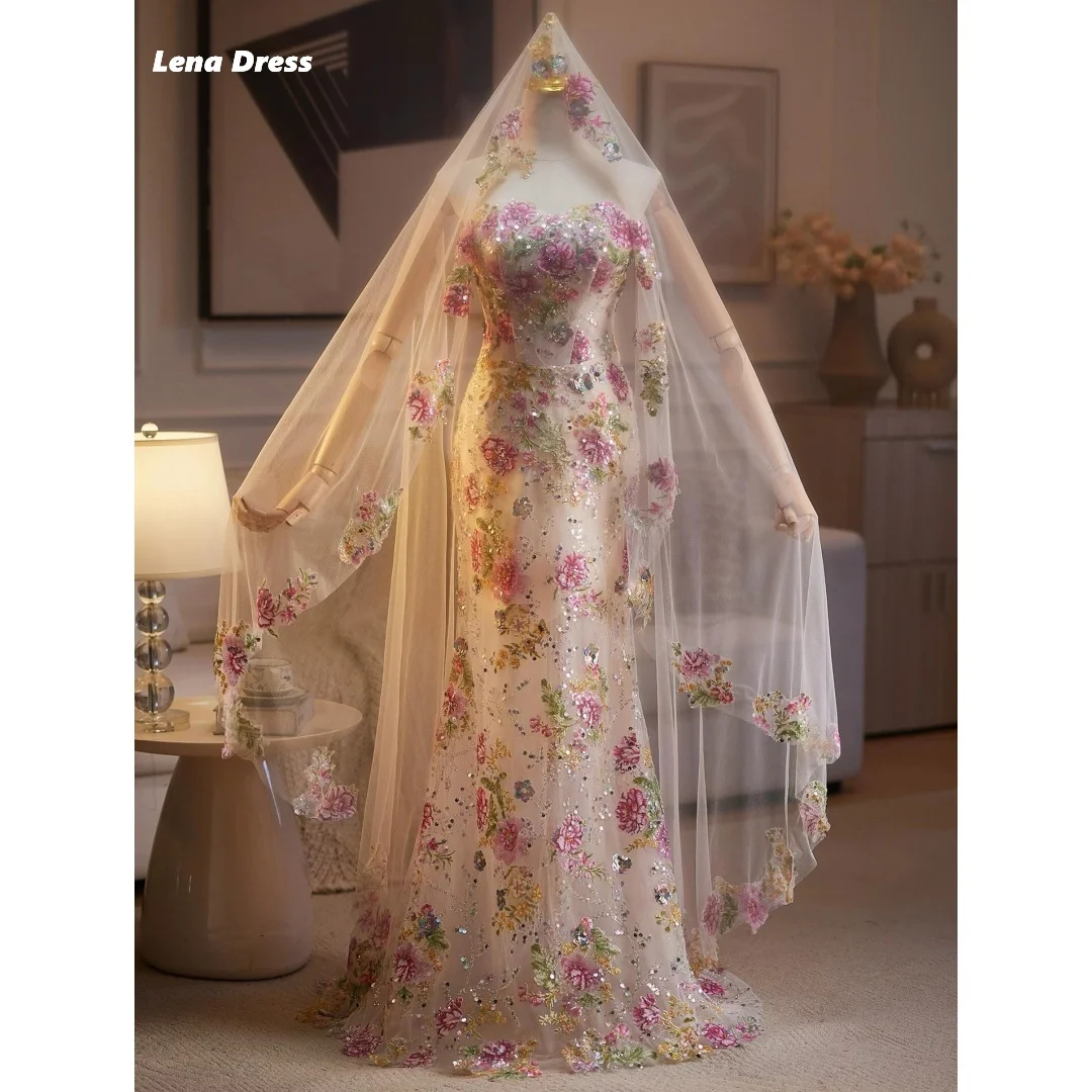 Lena Glänzende Elegante Abendkleider für Damen Luxuriöses Partykleid Ballkleider Blumenschal Kleider für Besondere Anlässe Maßgeschneiderte Ballkleider