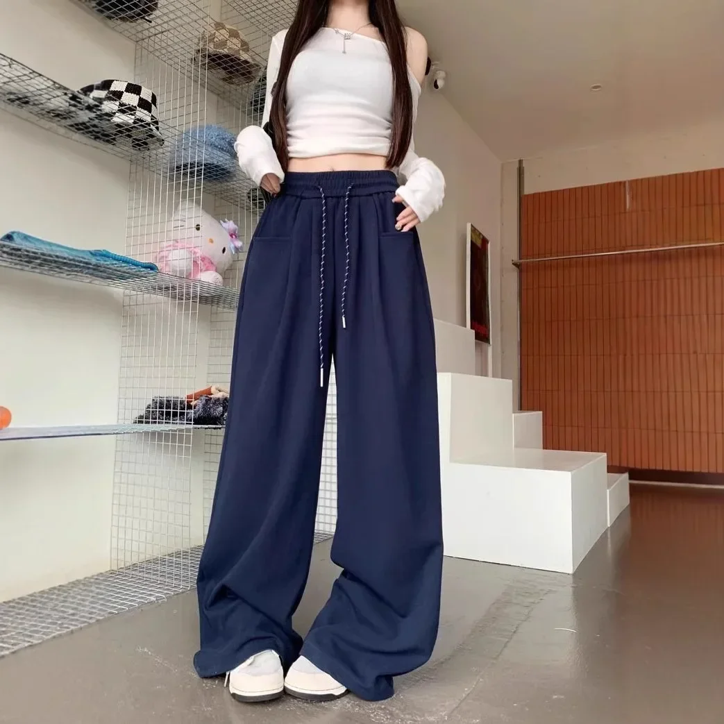 البوب النمط الأمريكي عالية الخصر السراويل الرياضية النساء مستقيم الساق واسعة الساق Sweatpants التخسيس اللف كسول موضة بنطلون