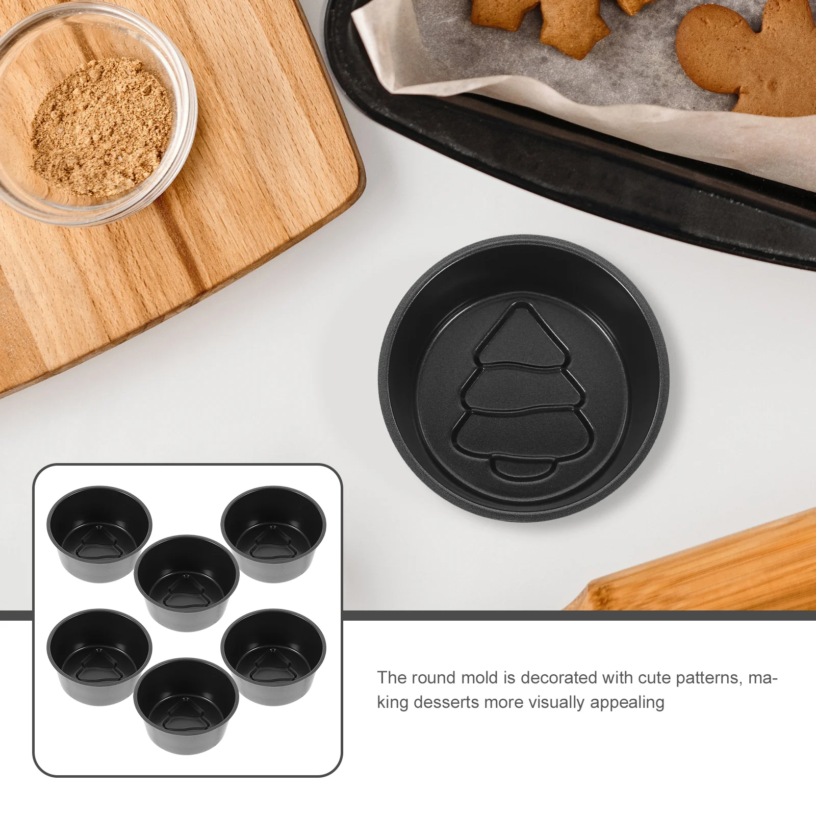 

6 Pcs Christmas Tree Cake Mold Carbon Steel Non stick Baking Pans Metal Round Pudding Molds for Desserts Bakeware