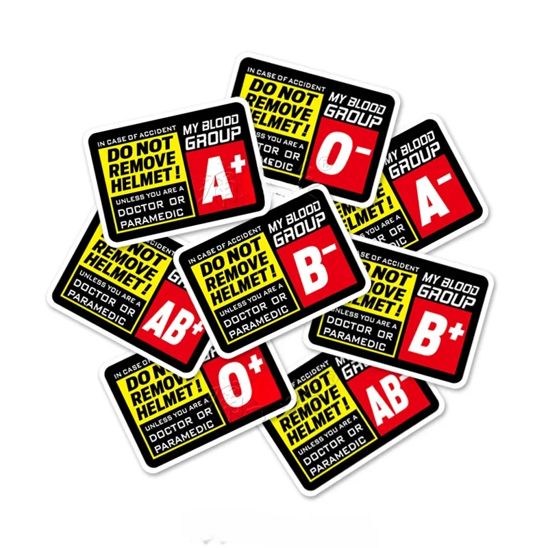 Blood Group Warning Sticker Waterproof Vinyl Decal For Motorcycle Helmet Car Emergency Alert Sticker Outdoor Safety Accessories