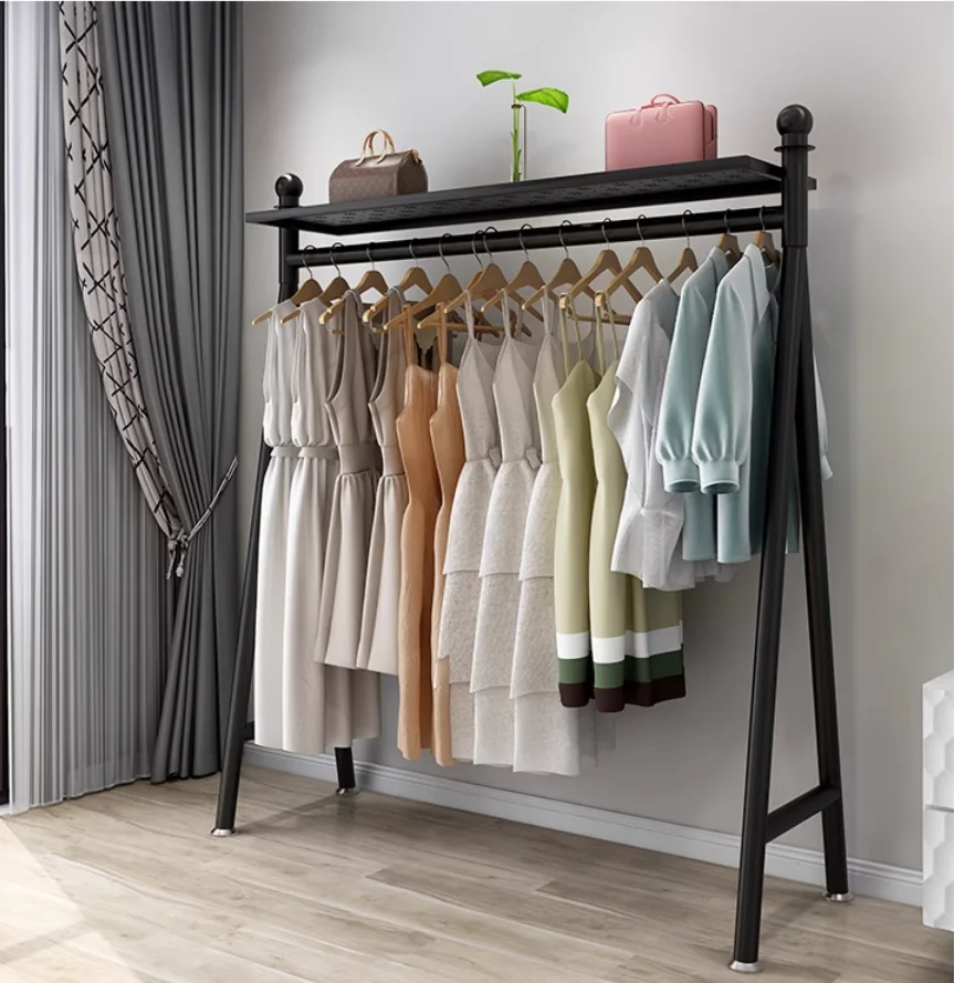 Clothes drying rack floor folding household simple horizontal bar clothes and hat rack drying shoes bag storage rack