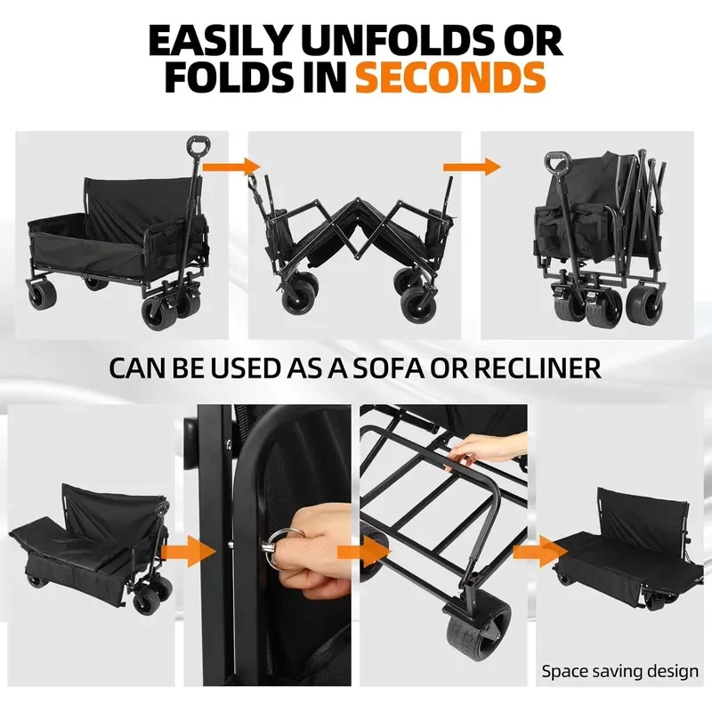 STLF Factory OEM Collapsible Folding Four-Wheel Outdoor Utility Wagon 440LBS Heavy Duty Reclining Camper Expandable Storage