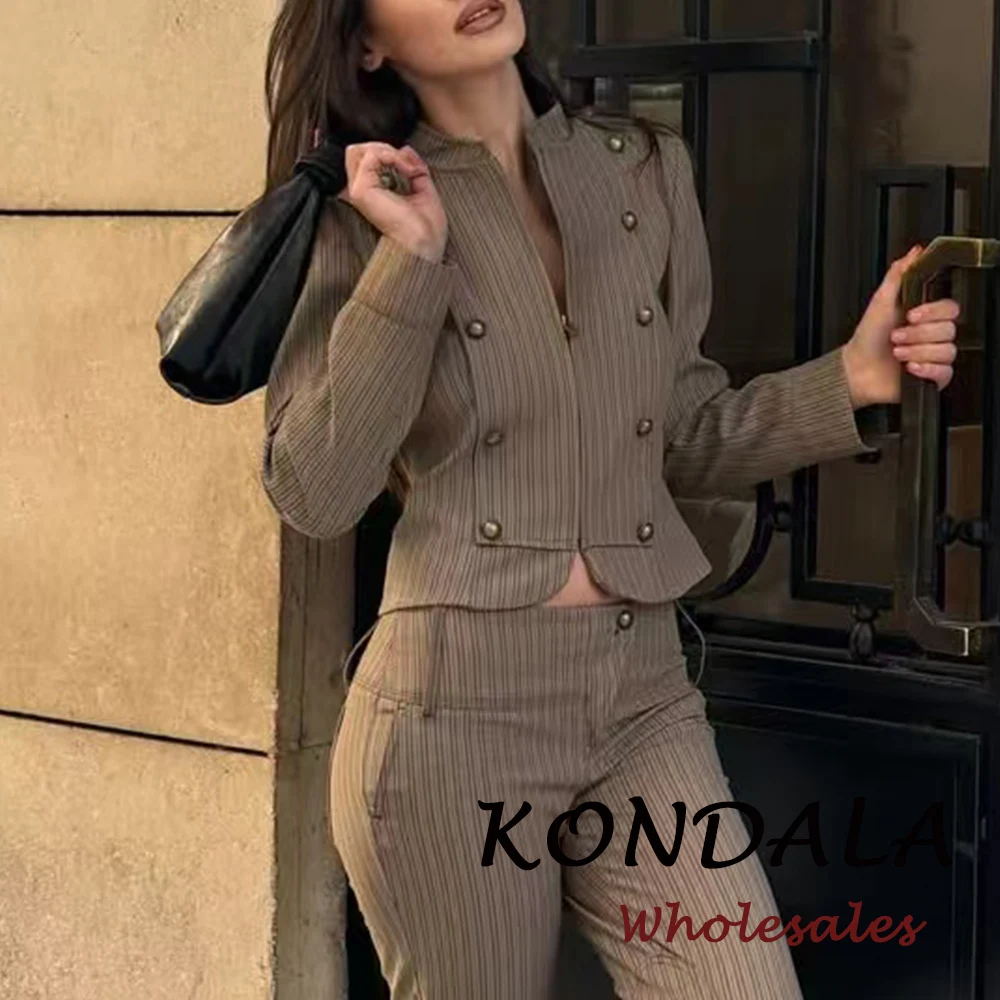 

KONDALA Винтажный полосатый современный стильный женский приталенный блейзер, модный офисный элегантный блейзер для женщин, весна 2026, уличная одежда, верхняя одежда