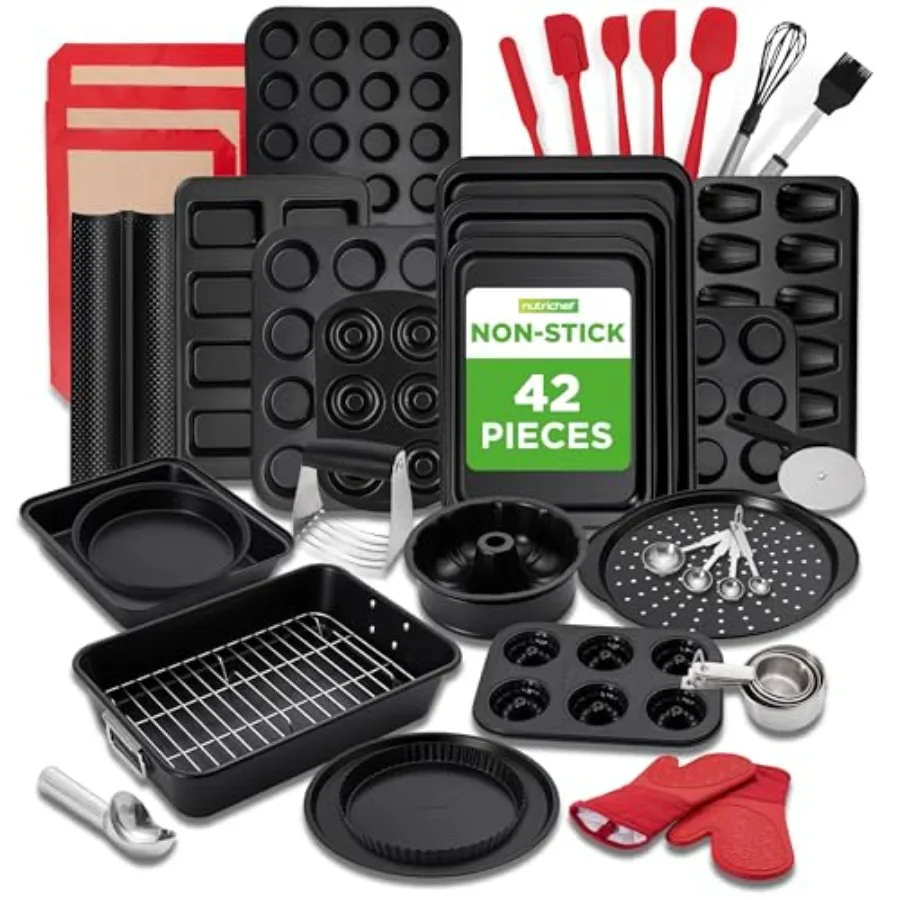 

42-Piece Ultimate Nonstick Bakeware Set - Carbon Steel Baking Pans Everyday Baking Tools Oven Mitts and More - Ideal for Baking