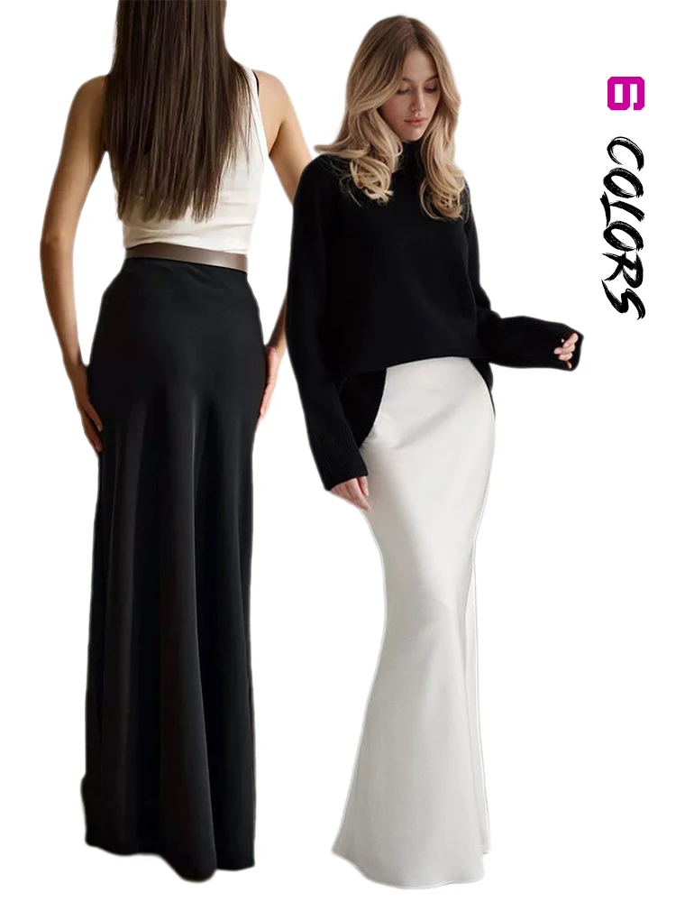 

2024 Autumn Winter Solid Maxi Skirt For Women Elegant A-Line High Waist Office Long Skirt Casual Party Clubwear Streetwear Skirt