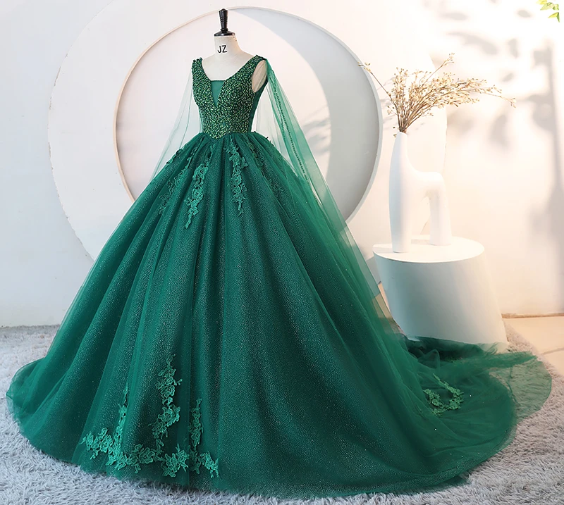 

Зеленое вечернее платье с Trian 15 Quinceanera Платья Бальное платье со съемными плечами Марлевое платье 15-летнего возраста Платье по индивидуальному заказу 2 в 1