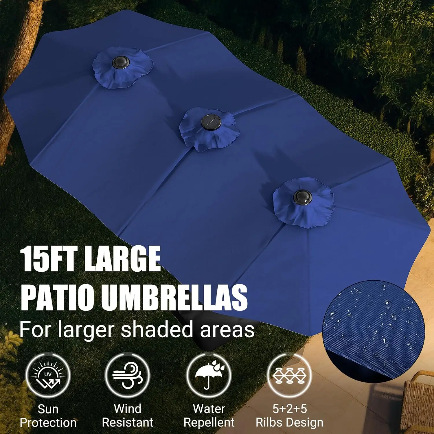 15FT Double-Sided Patio Umbrella with Base Included, Large Outdoor Rectangular Market Umbrella for Backyard, Poolside