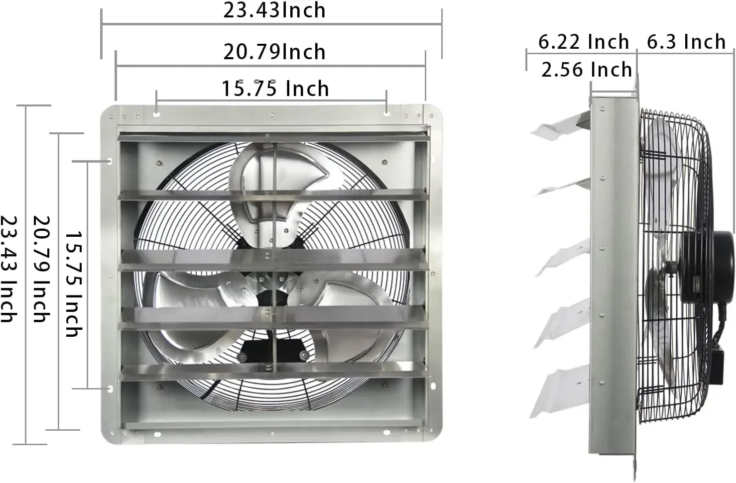 KEN 다크 브라운 셔터 배기 선풍기, 1.65 미터 전원 코드, 벽 장착, 고속 3500CFM, 차고용 벤트 선풍기, 20 인치