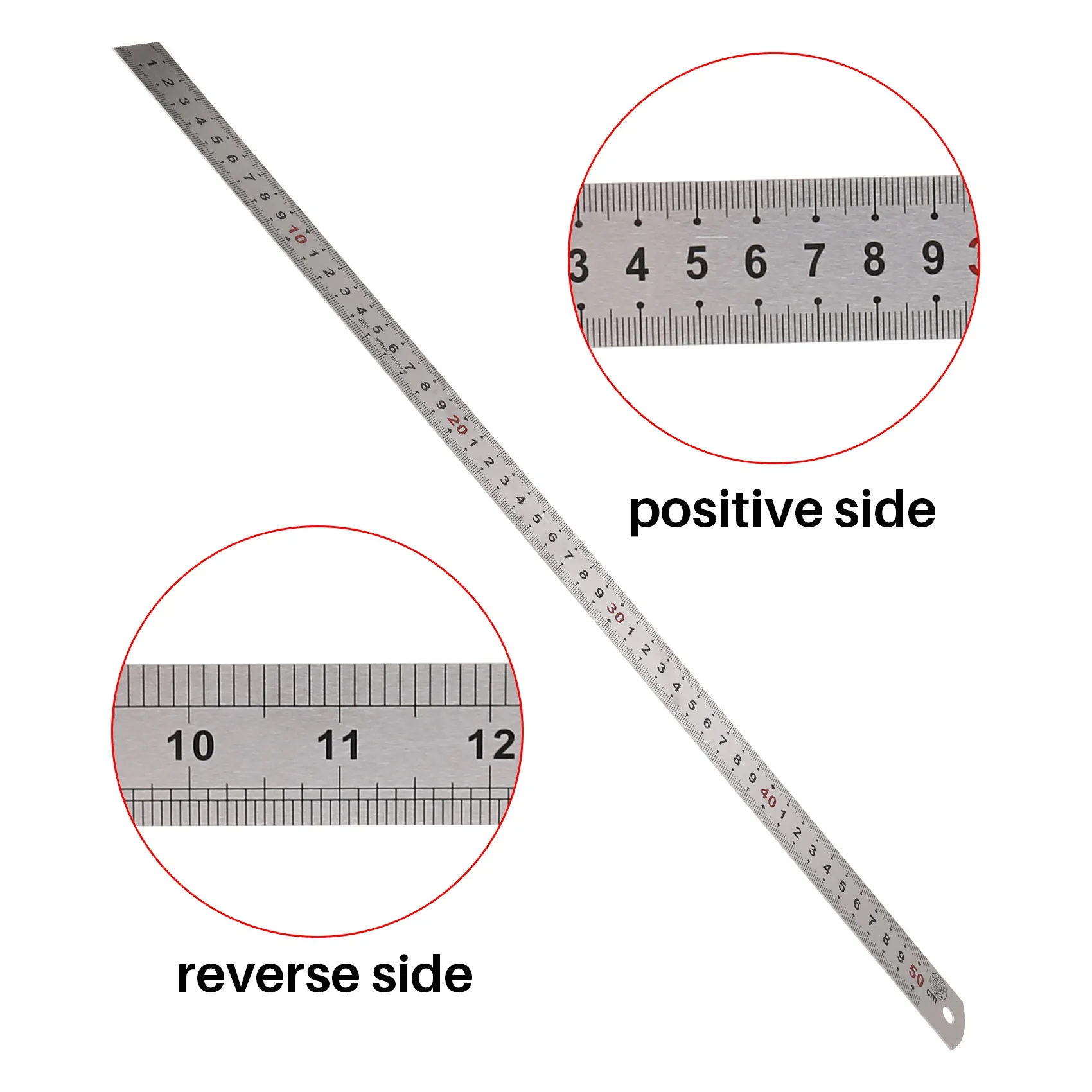 ABNP Double Side Scale Stainless Steel Straight Ruler Measuring Tool 50cm