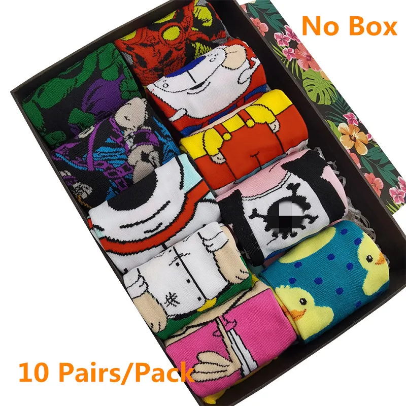 10 Pairs/Pack Woman Men Fashion Socks Anime Funny Socks Hip Hop Personality Cartoon High Quality Sewing Pattern Dress Sock