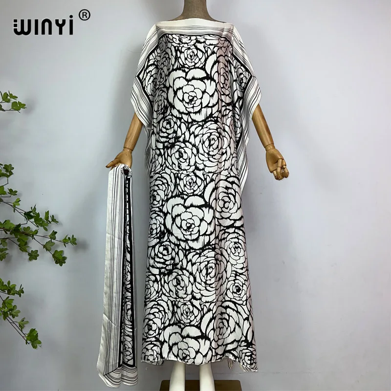 WINYI maxi african print clothing for women Dubai Muslim Dashiki kaftan holiday Design With belt evening dress abaya party dress