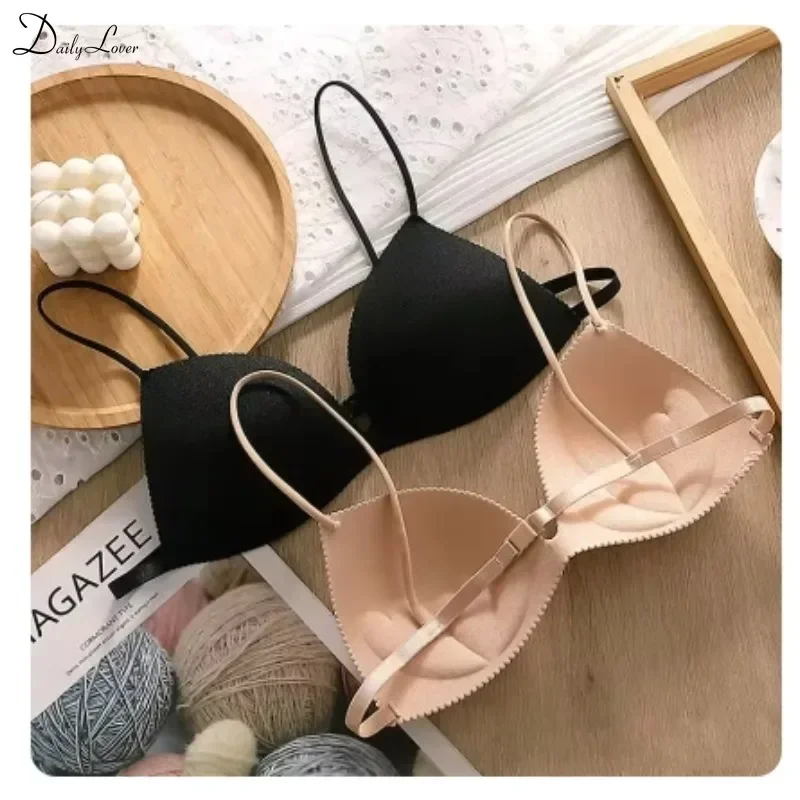 1PC Seamless Women Bra Underwear Women Ultra-thin Thin Shoulder Strap Girls Backless Bras Push Up Bra One Piece Bra Intimates