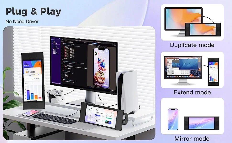 12.3'' Touch Screen Monitor 1080P Portable Monitor Touchscreen YPE C HDR IPS Monitor with Smart Cover & Two Speaker