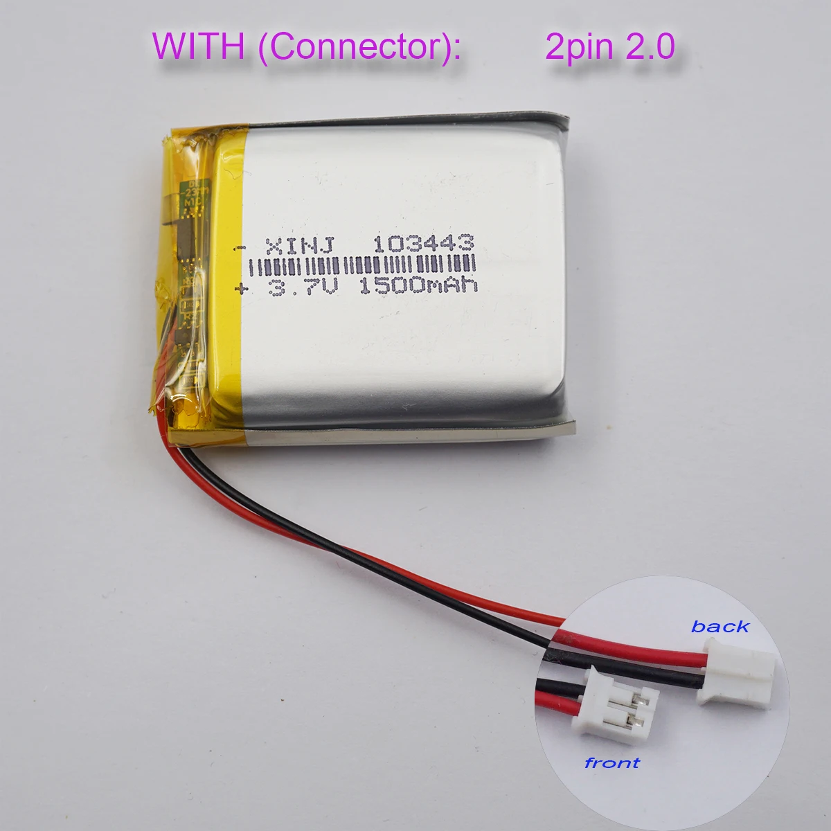 3.7V 1500 mAh 5.55Wh Rechargeable Li-Polymer Li Lithium Battery 103443 Lipo JST-PH 2.0mm 2Pin Connector Li-ion For DashCam GPS