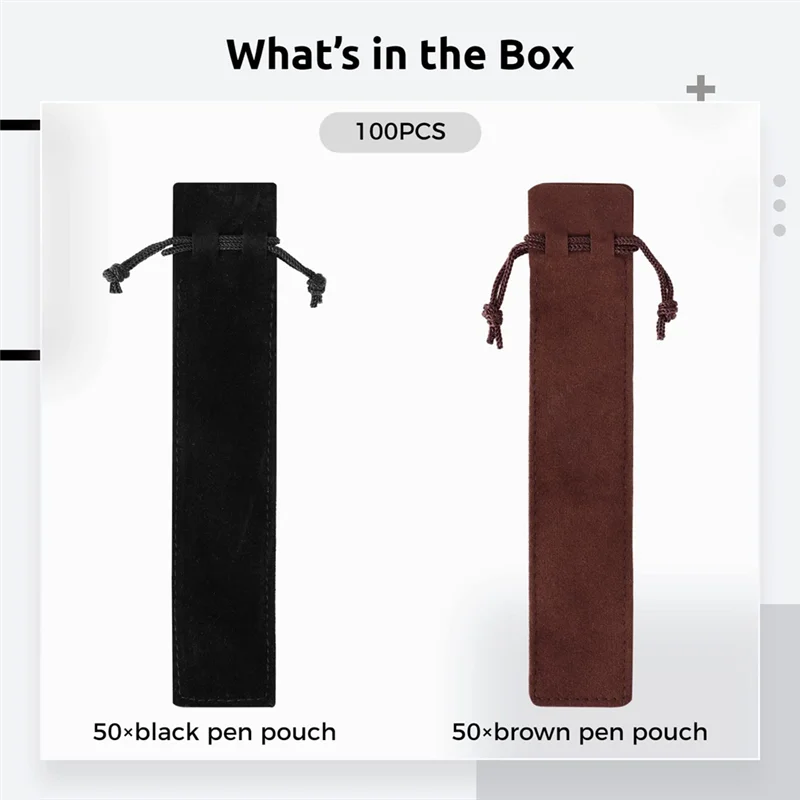 100 Uds. Bolsas de terciopelo para bolígrafos, soportes para bolígrafos con cordón, bolsas individuales para lápices de 1,4x6,9 pulgadas, bolsas multiusos para bolígrafos