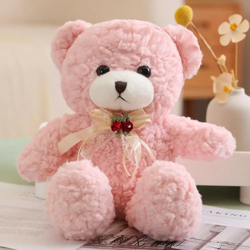 

Stuffed Animal with Rose Collar Cute Flower Bow Collar Bear Plush Toy for Home Wedding Party Soft Stuffed Animal Doll Ornament