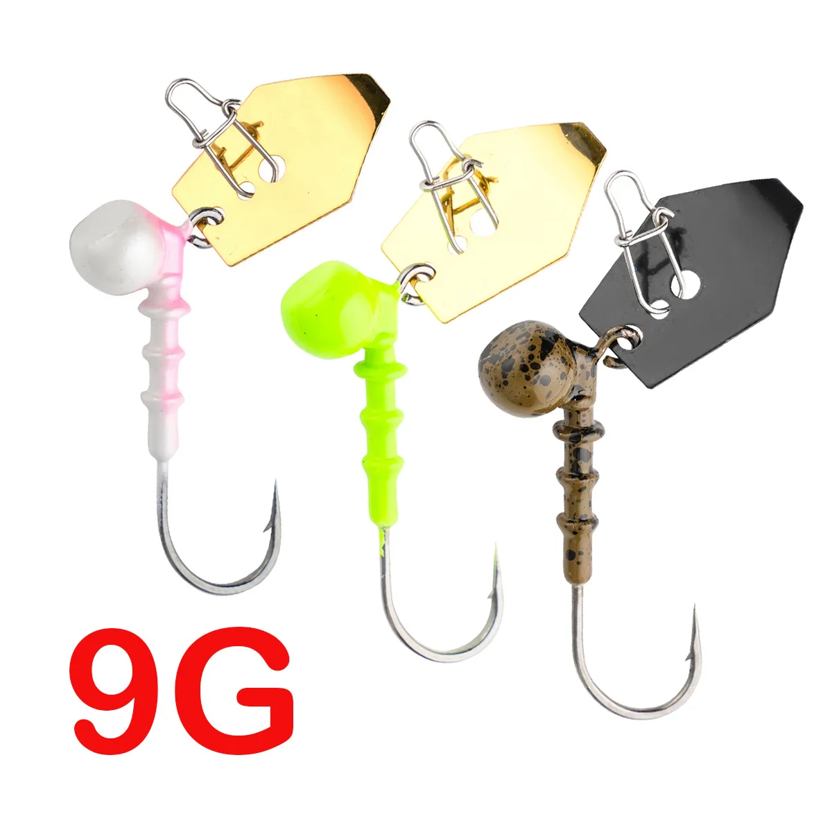 1 Stück 9g Jigköpfe mit Komposit-Spinnerblättern Köderhaken Black Pit Köder Süßwasser-Bass-Köder Angelzubehör