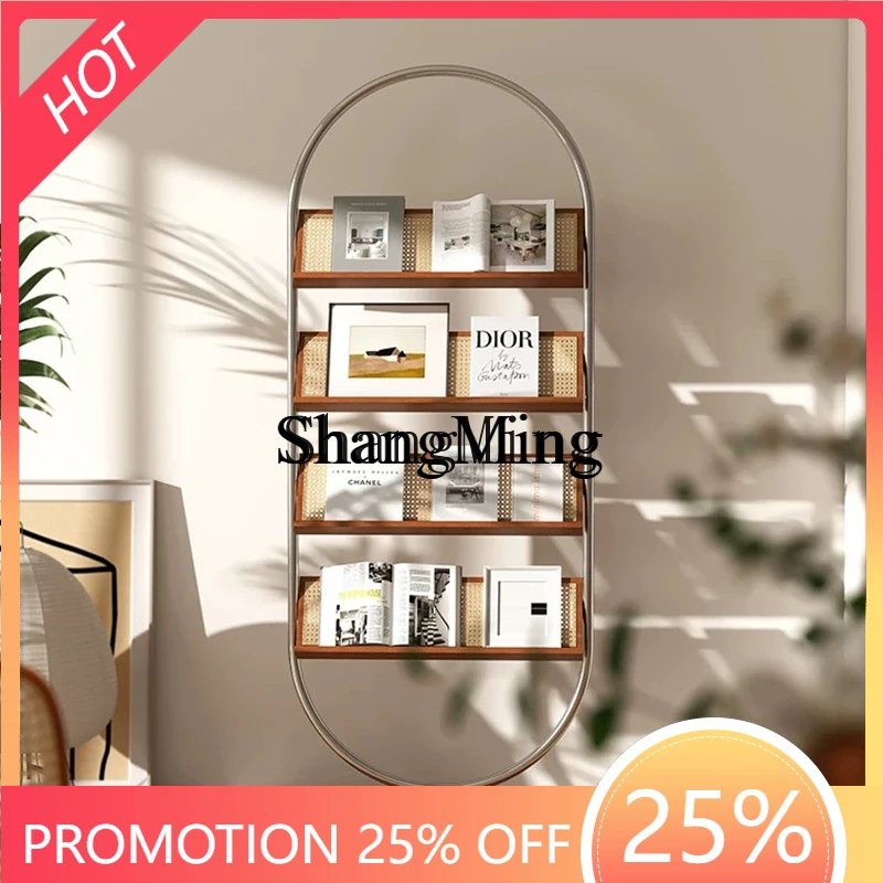 SM Bauhaus medieval light luxury display rack storage bookshelf newspaper picture book rack solid wood