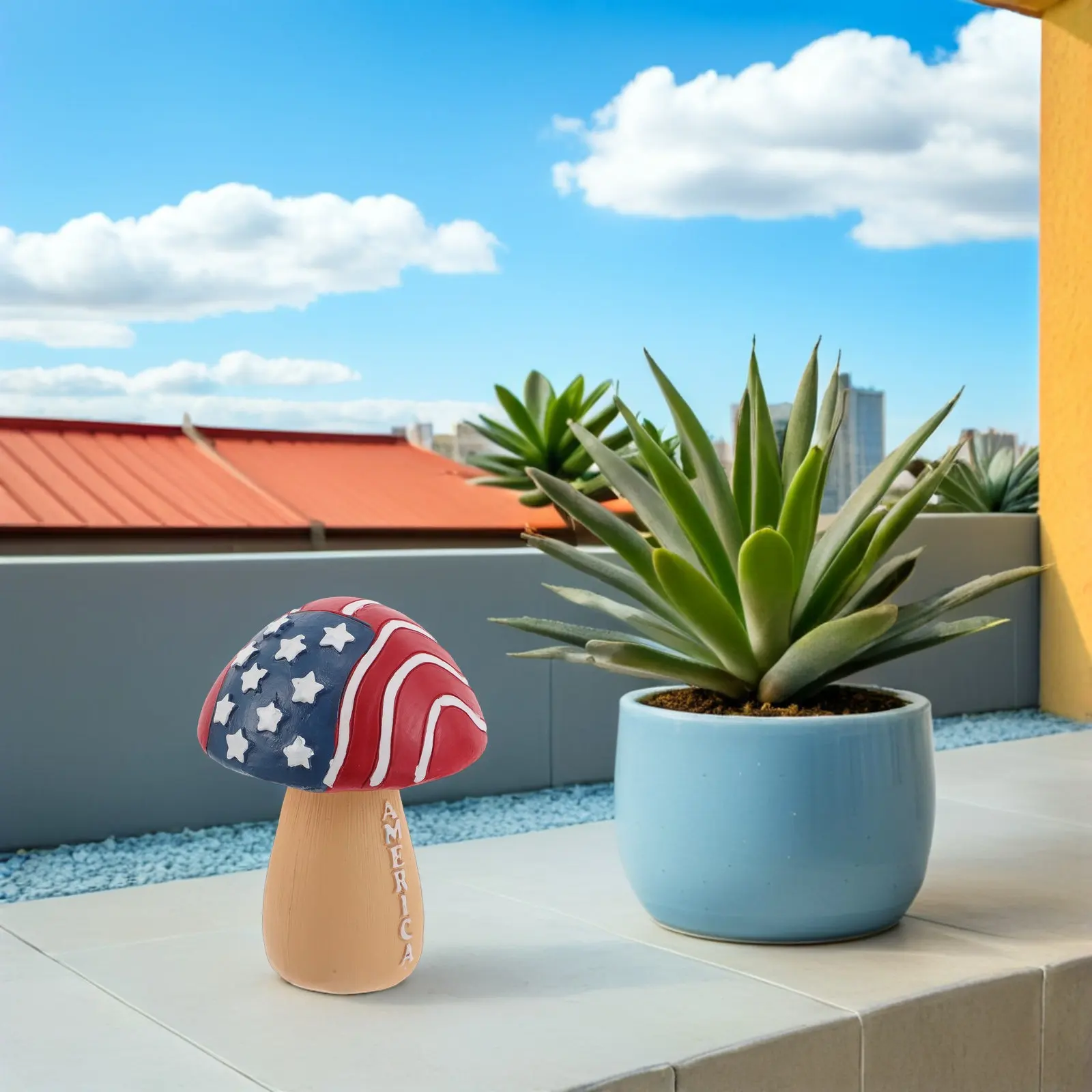Patriotic Independence Day Mushroom Garden Decor Statue Resin Outdoor Lawn Patio Balcony Fourth of July Party Decoration Usa