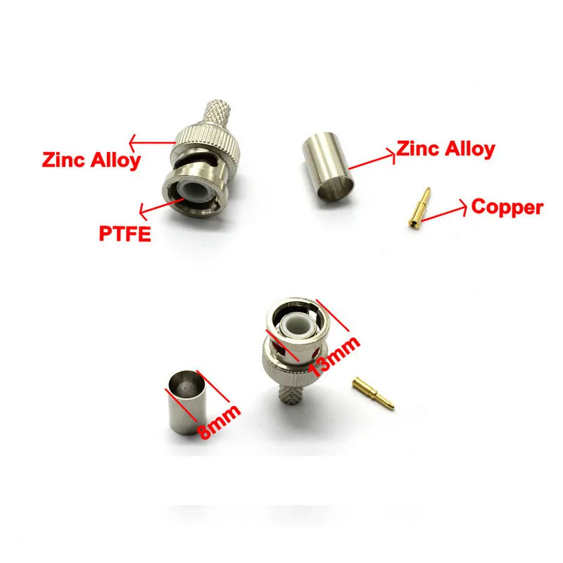 5PCS Crimp Type CCTV BNC Connector for CCTV System