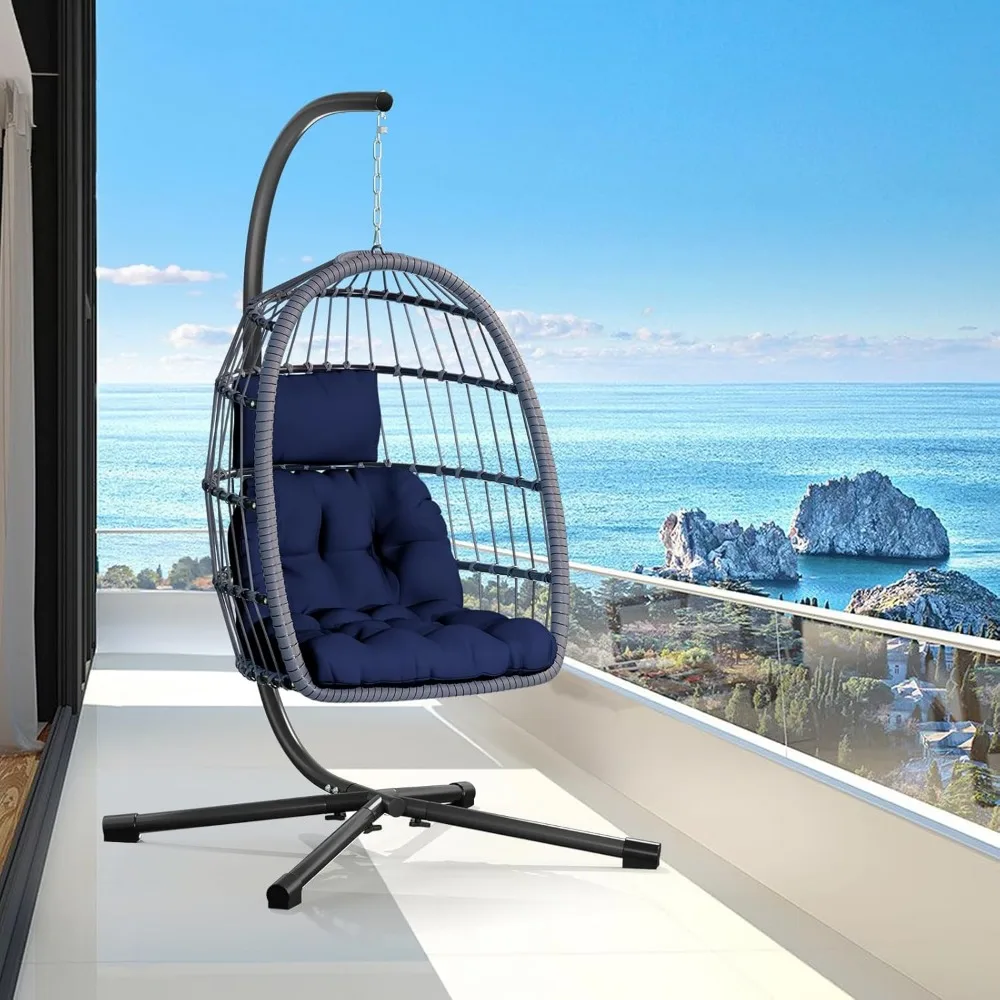 Egg Chair with Stand,Patio Rattan Wicker Hanging Swing Egg Chair Hammock Chair for Porch Garden,Thickened Aluminum Alloy Steel F