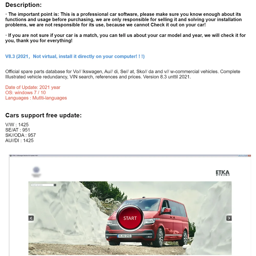 ET*A 8.3 window system software USB VIN search references Version 8.3 unttil 2021 Car diagnostic Not virtual for V*W+AU*DI+SE*AT