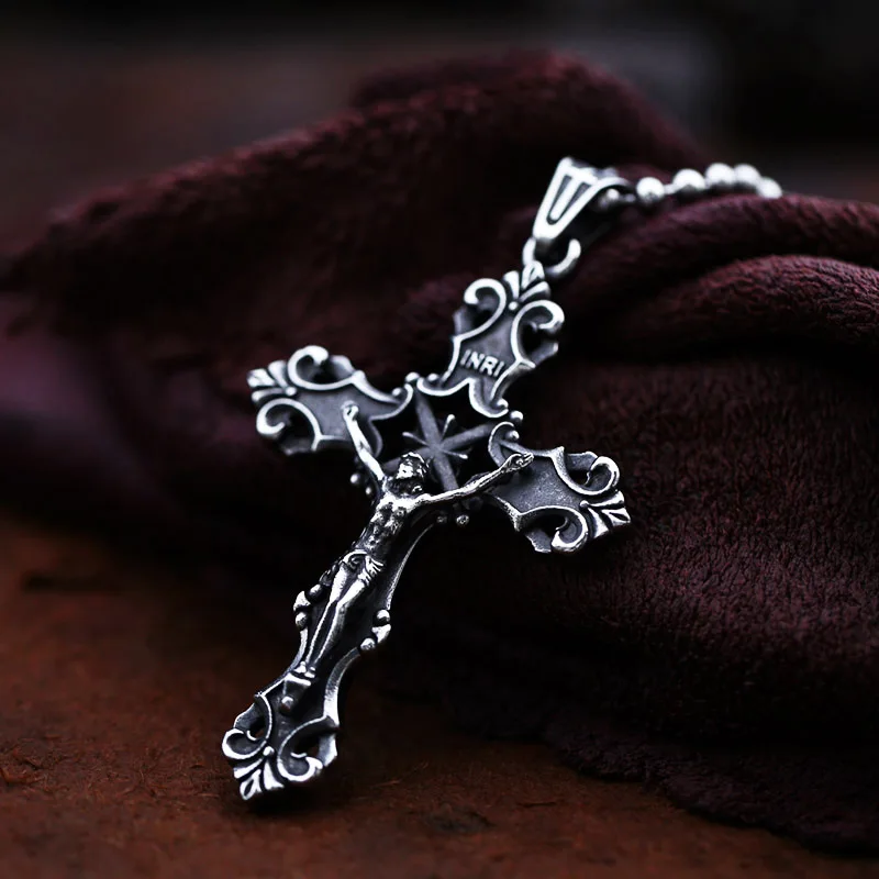 BEIER Catholic Religious Good details Jesus Piece Cross Pendant Necklace For Men Gift Vintage Chain Christian Jewelry BP8-554