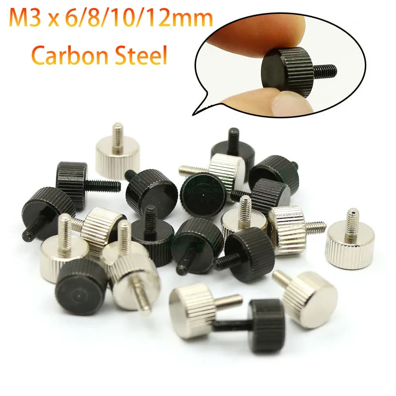 5/10/20/30/50pcs M3x6/8/10/12mm Carbon Steel Thumb Screws Knurled Round Head Hand Tighten Screw Bolt Ni Plating / Black Zinc