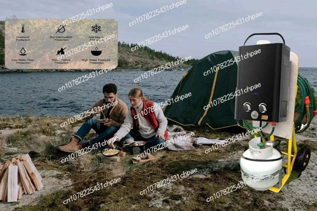 Portable Tankless Water Heater, 1.32 GPM  Propane Outdoor Camping Water Heater, 5L Instant Water Heater with Handle