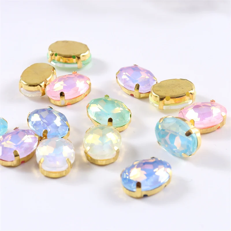 Oval Crystal Glass Stones Gold Claw Sew on Rhinestones Strass And Crystals For Clothes DIY Fabric Sewing