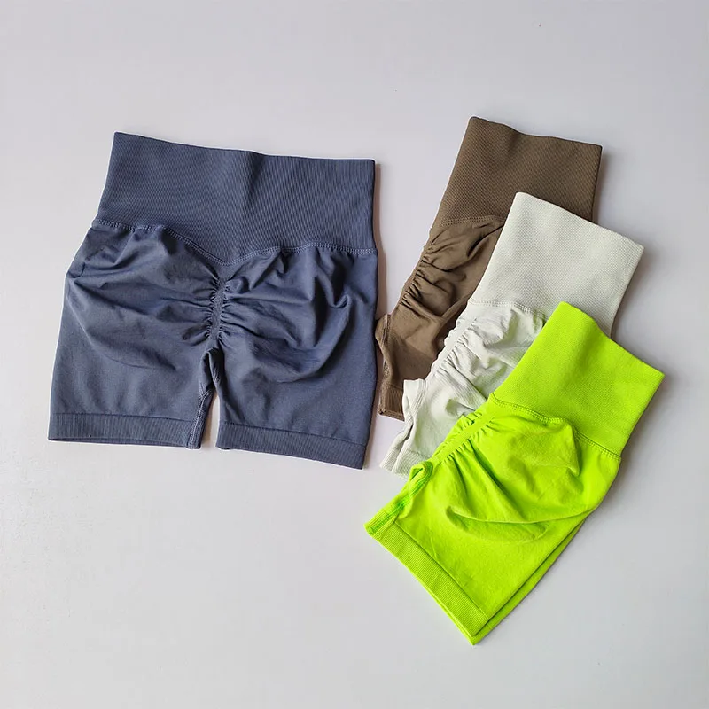 Pfirsichfarbene Hüftstraffende Sportshorts für Damen mit Hoher Taille und Taillenstraffung, Schlankmachende Laufshorts mit Schnelltrocknender Dreipunkt-Tight-Passform