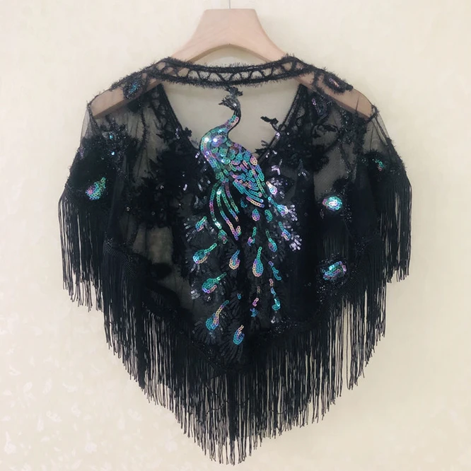 Chinese Phoenix Spring Summer Women's Sequins With Shawl Top New Mesh Cloak Girl Versatile Sunscreen Fashion Lace Green