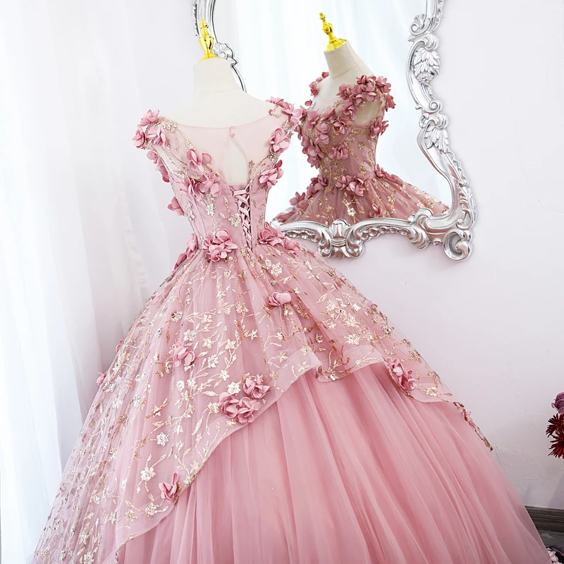 Vestido rosa oscuro de flores para quinceañera, traje de baile de graduación de Maria Novia, hierba primrosa, talla grande, 15 años, 2023