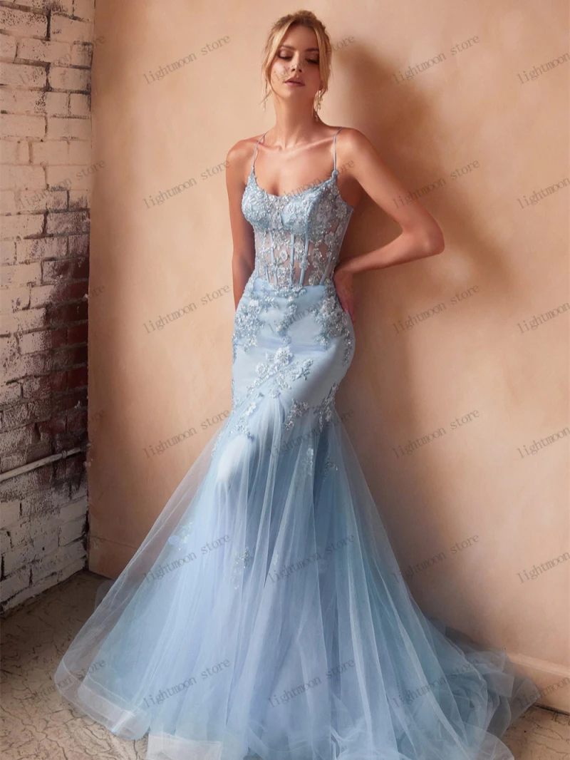 Robe de Soirée Exquise en Tulle, Tenue de Bal Romantique, Fourreau à Plusieurs Niveaux, Sirène, Appliques en Dentelle, Dos aux, Traîne de Balayage, Éducative