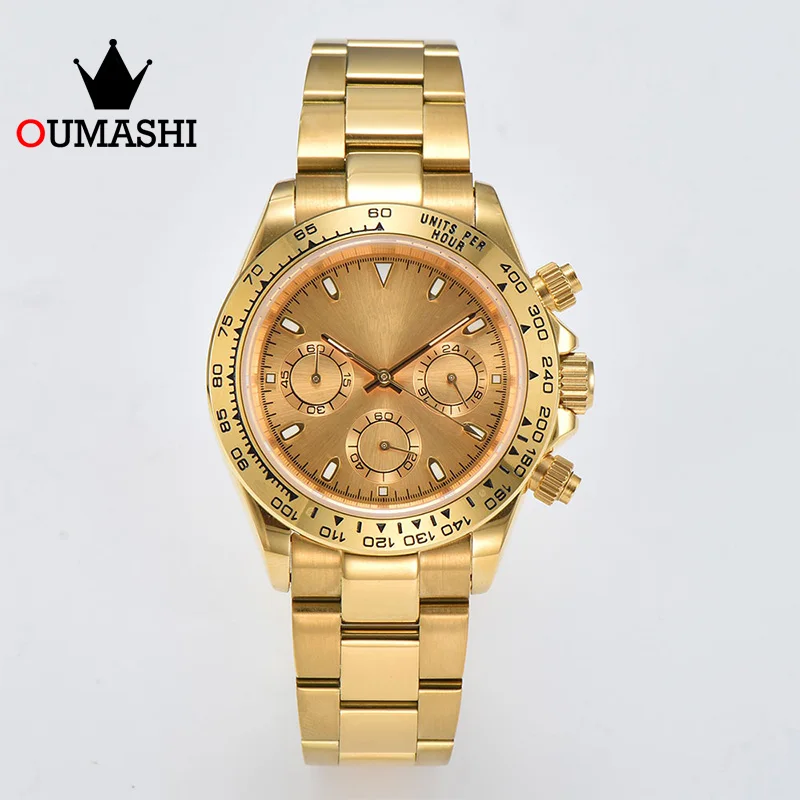 

OUMASHI VK63 Quartz Movement Chronograph Men's Sport Quartz gold Watch Sapphire Glass Stainless Steel DIY LOGO Men's watch