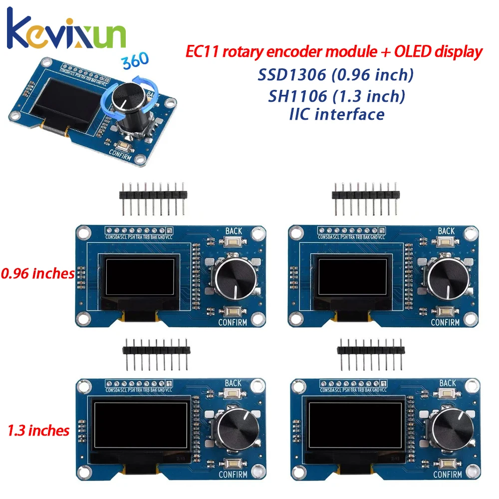 5/1pcs 0.96 1.3-inch OLED Display Module White EC11 Rotary Encoder Button IIC Interface LCD Screen