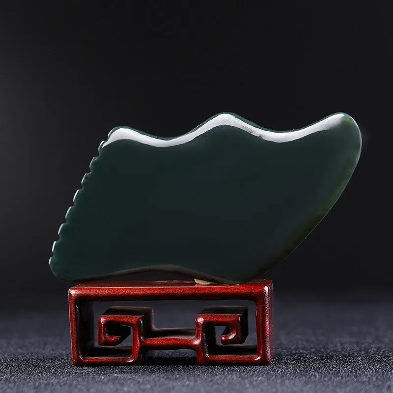 Dual-Sided Hetian Jade Gua Sha, Natural Stone Massage Tool for Skin Care & Relaxation, Multi-Purpose